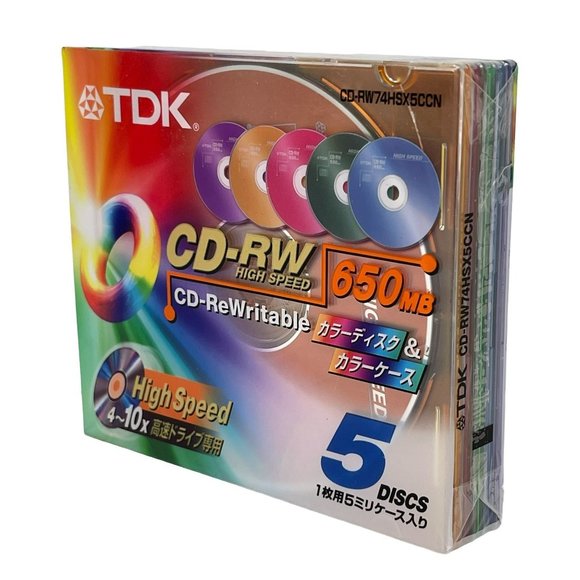 Retro Japanese‎ TDK Blank CD-RW Multicolor 5 Pack Cd's 650 mb - Picture 1 of 2